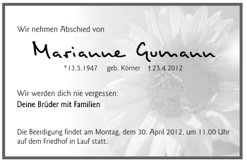 Traueranzeige von Marianne Gumann von Pegnitz-Zeitung